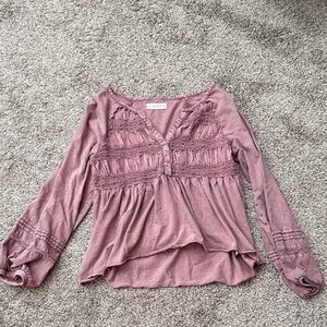 Lucky Brand Dusty Pink Long Sleeve Blouse